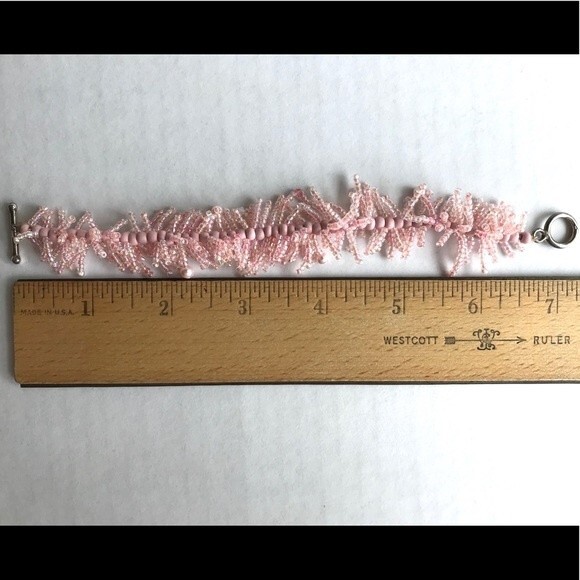 Vintage Handmade Pink Fringe Sterling Silver Toggle Clasp Bracelet Approx 7 in - Picture 6 of 6